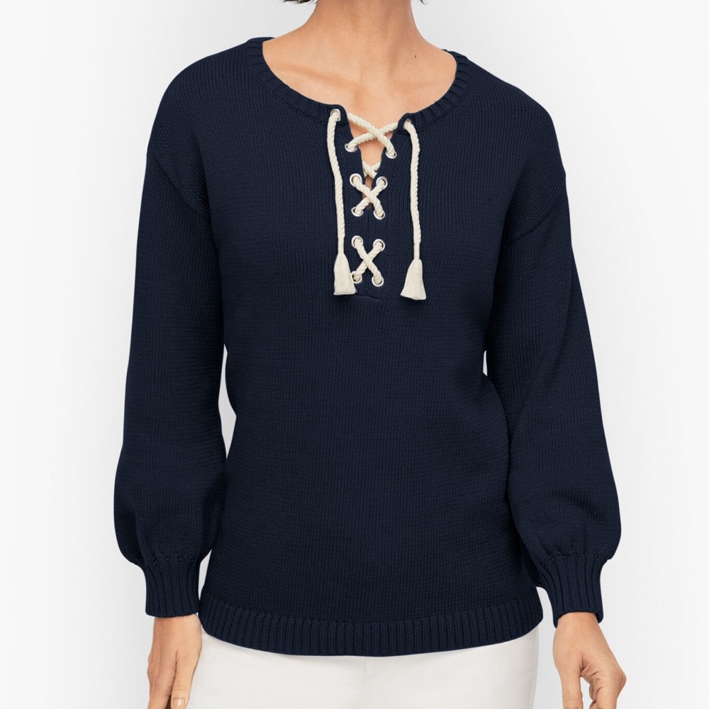 ⚓️ Talbots cotton navy blue sweater nautical rope size XS